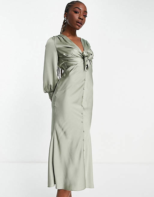 ASOS Satijn Asos Design Tall Satijnen Midi-jurk Met Panelen En Uitsnijding in het Blauw Dames Kleding voor voor Jurken voor Casual en zomerse maxi-jurken 