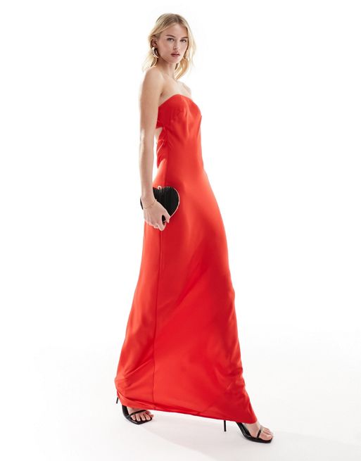ASOS EDITION satin statement cowl neck maxi dress in red