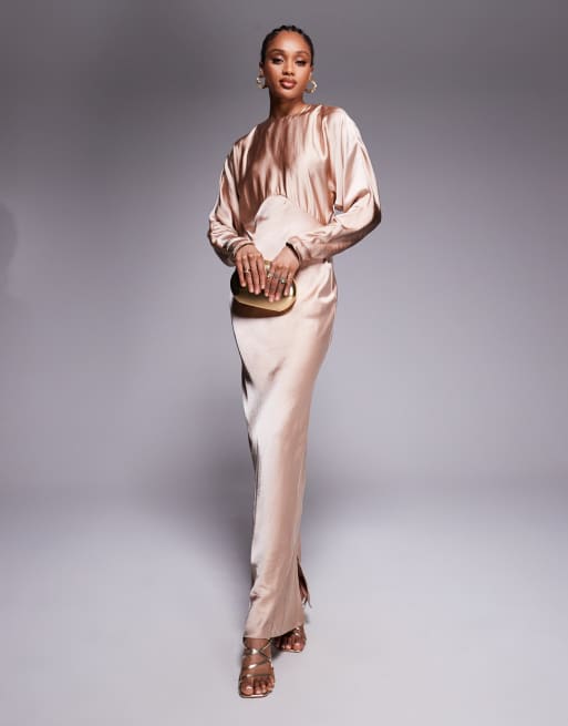 ASOS DESIGN Tall satin batwing maxi dress in cream
