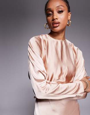 ASOS DESIGN Tall satin batwing maxi dress in cream