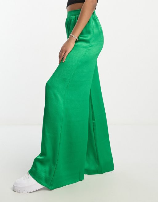 ASOS DESIGN Tall satin beach palazzo pants in green