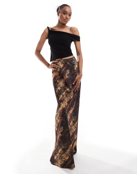 ASOS DESIGN Tall satin bias maxi skirt in snake print - view 1