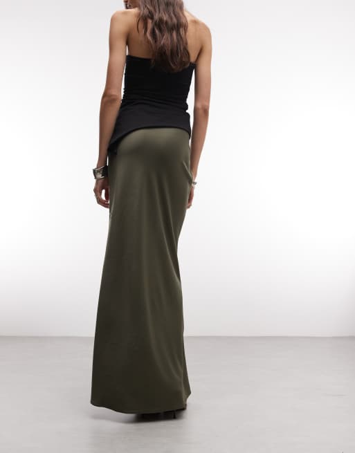 ASOS DESIGN Tall satin bias midi skirt in khaki, 4 of 5