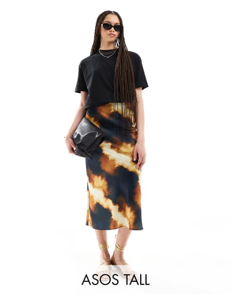ASOS DESIGN Tall satin bias midi skirt in leopard print - view 1