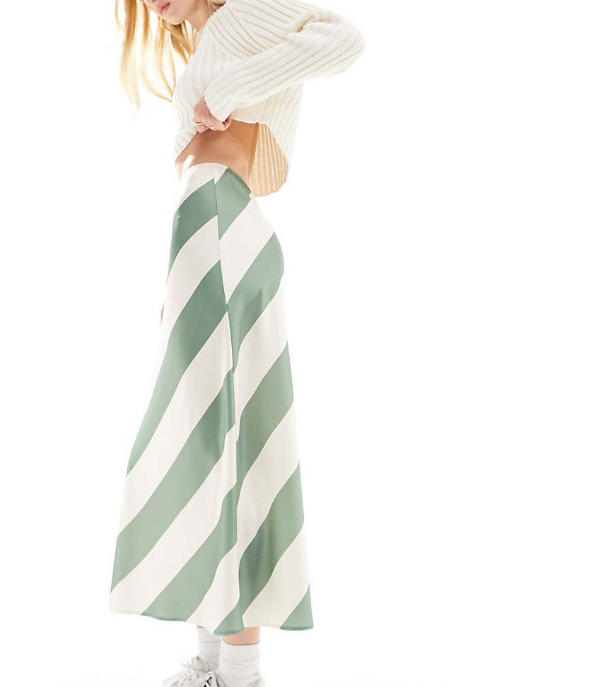 ASOS DESIGN Tall satin bias midi skirt in stripe-Multi