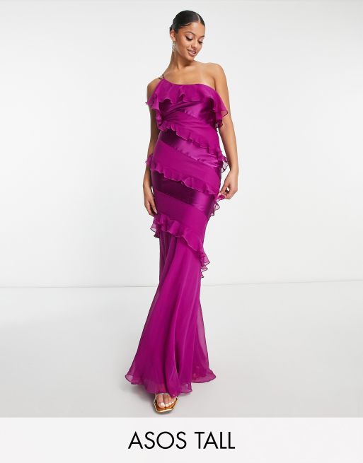 Satin Ruffle Maxi Dress