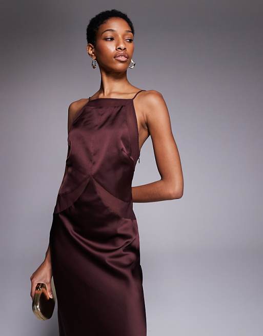 high square neck dress Neckline Satin Bridal Gown with Slit 95% Polyester / 5% Spandex. Rue Sophie Carr Dress -