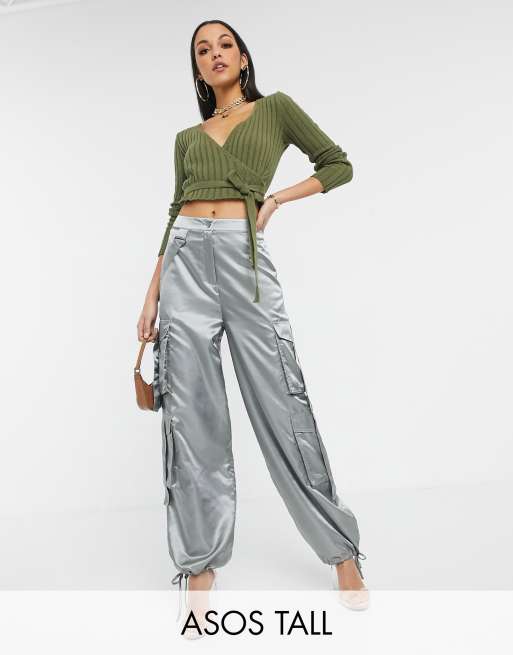 ASOS DESIGN Tall satin combat with strapping, ASOS