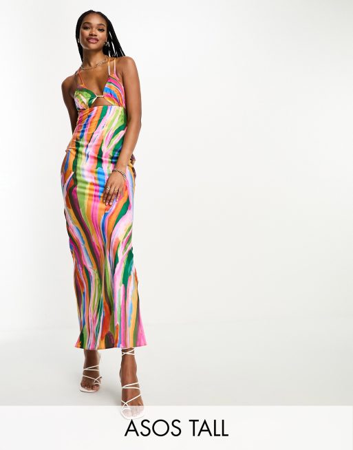 FhyzicsShops DESIGN Tall satin cut out detail bust maxi dress in multi stripe print