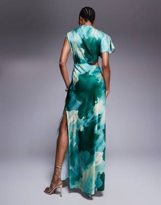 Asos Tall Asos Design Tall Satin Drape Asymmetric Cutout Midi Dress In Blue