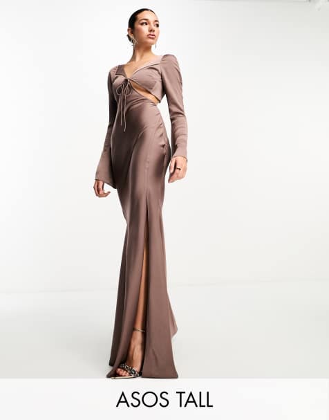 4th & Reckless Cut Out Contrast Lace Trim Satin Maxi Dress in