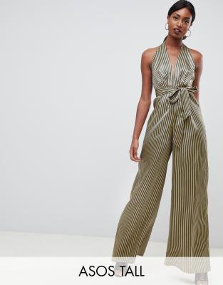 metallic halter jumpsuit