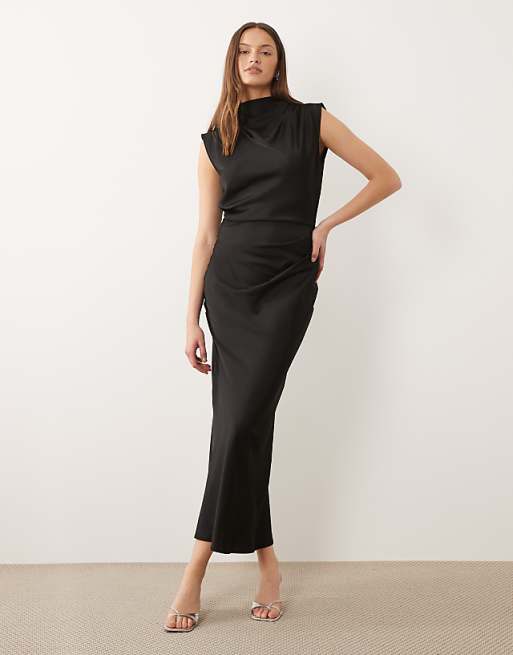 midi tall dresses Buy Women's Tropical Online The ASOS DESIGN Tall satin high neck pleated bodice midi dress in black is a chic addition to your evening wardrobe Womens Tall Dresses Midi |