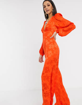 orange satin jumpsuit