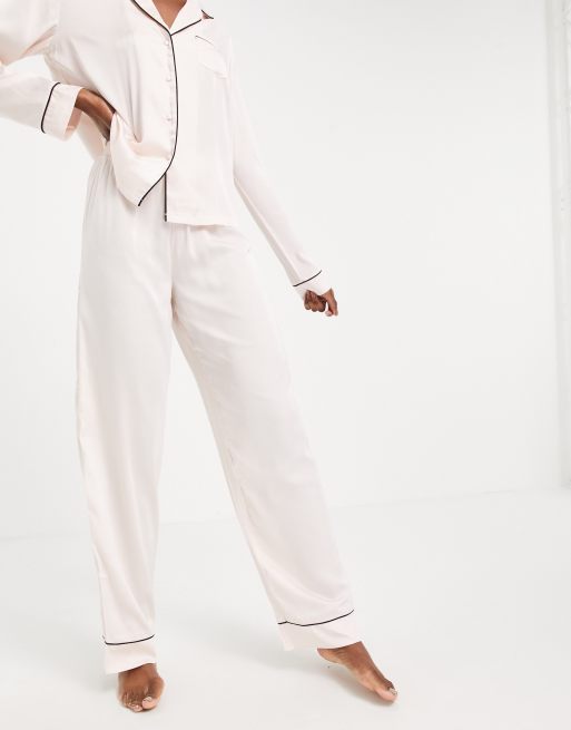 ASOS DESIGN premium monogram traditional satin shirt & pant pajama