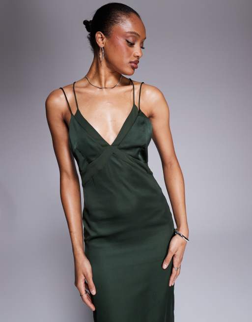ASOS DESIGN Tall satin midi dress with chiffon bust detail and