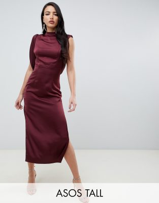 satin midi dress with split