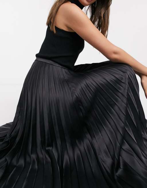 Midi Skirts, Satin, Black & Pleated Midi Skirts