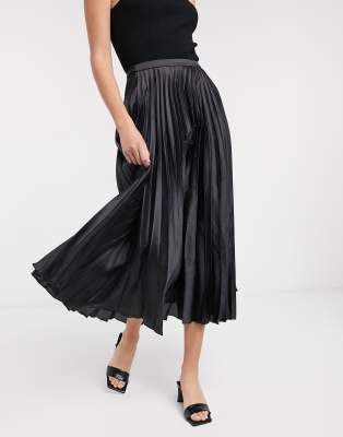 asos black pleated midi skirt