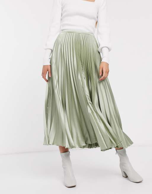 Asos green hot sale pleated skirt