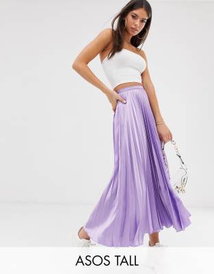 ASOS DESIGN Tall satin pleated midi skirt | ASOS