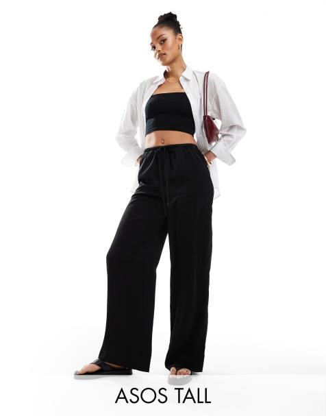 ASOS DESIGN Tall satin pull on trouser in black - view 1