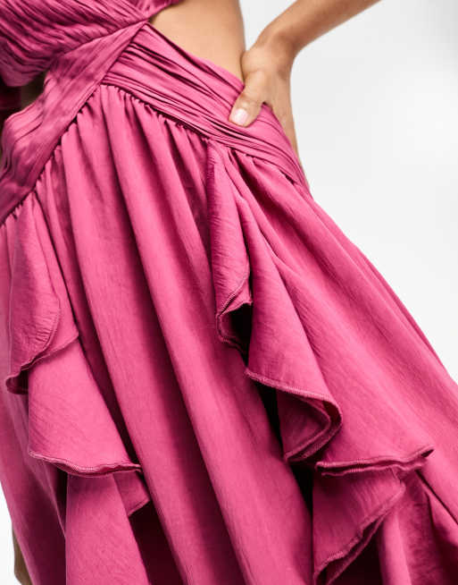 Flutter Sleeve Cutout Tie-Back Maxi Dress with Tiered Ruffle Skirt