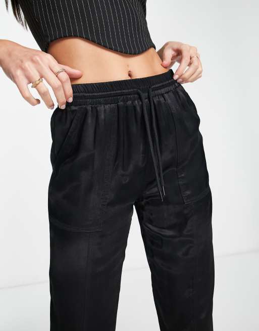 ASOS DESIGN satin seam detail jogger in black