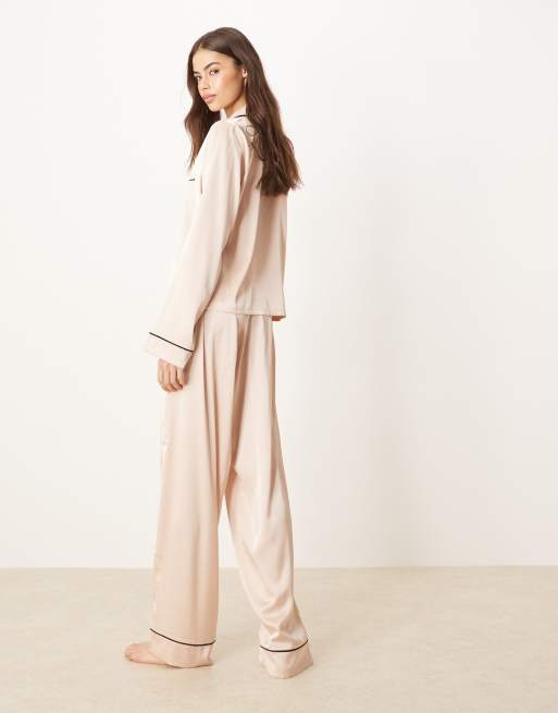 ASOS DESIGN Tall satin shirt & pants pajama set in champagne pink
