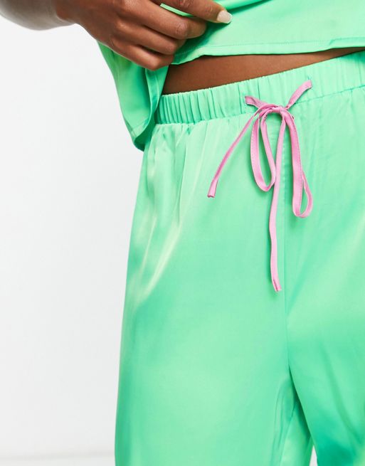 ASOS DESIGN Tall Satin Shirt & Trouser Pyjama Set With Contrast