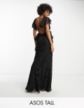 [ASOS Tall] ASOS DESIGN Tall satin spot flutter sleeve maxi dress with open back in black-Orange 8 Black