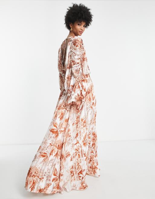 ASOS DESIGN floral tiered maxi dress with tie front in satin stripe