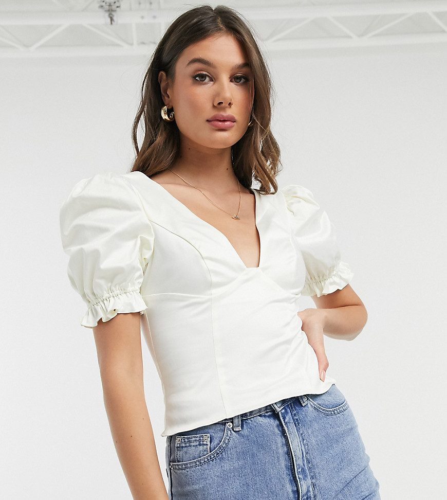 ASOS DESIGN ASOS DESIGN TALL SATIN TOP WITH BUST CUP DETAIL IN IVORY-WHITE,TA4547