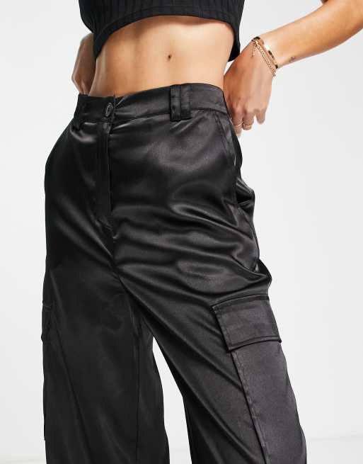 ASOS DESIGN wide leg cargo pants with strapping detail in black