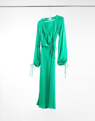 emerald green silk midi dress