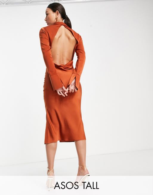 ASOS DESIGN Tall – Satynowa sukienka koszulowa midi z drapowaniem z tyłu 