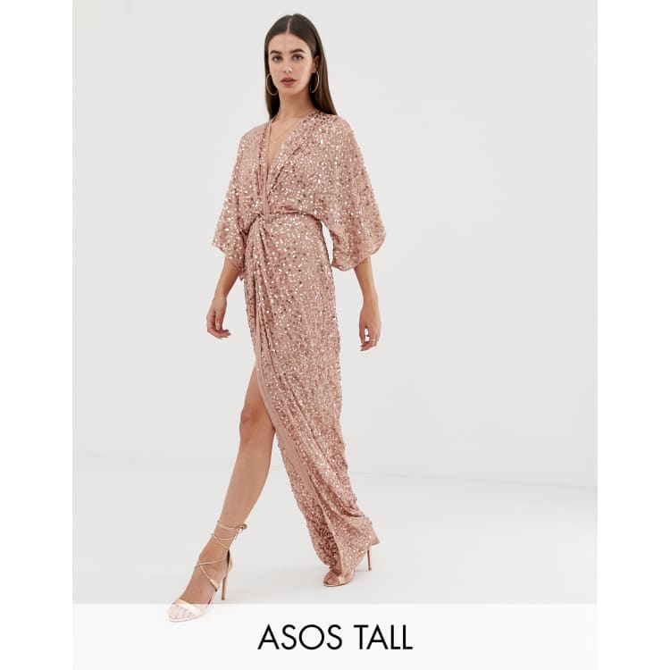 Asos design scatter sequin knot front kimono 2024 midi dress