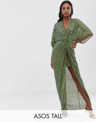 Asos design scatter sequin knot front kimono maxi hot sale dress