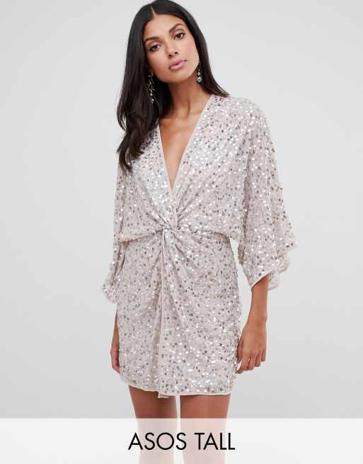 ASOS DESIGN Maternity scatter sequin knot front kimono midi dress