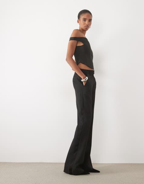 ASOS DESIGN Tall schmal geschnittene Smoking-Hose mit ausgestelltem Bein in Schwarz - view 1