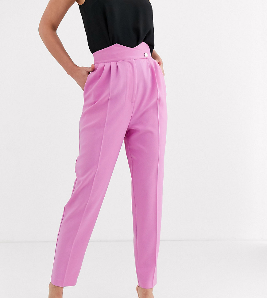 asos tall -  DESIGN Tall – Schmal zulaufende Hose mit hohem Taillenbund und auffälligem Knopf-Rosa