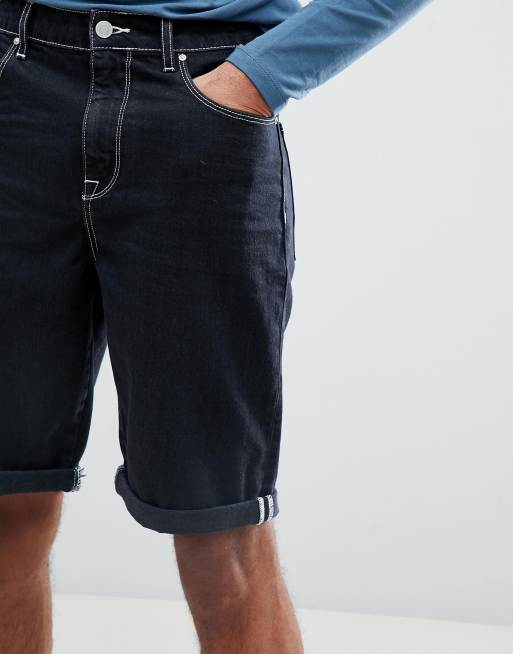 ASOS DESIGN Tall – Schmale Jeansshorts mit kontrastierenden Nähten in Schwarz, 3 von 4