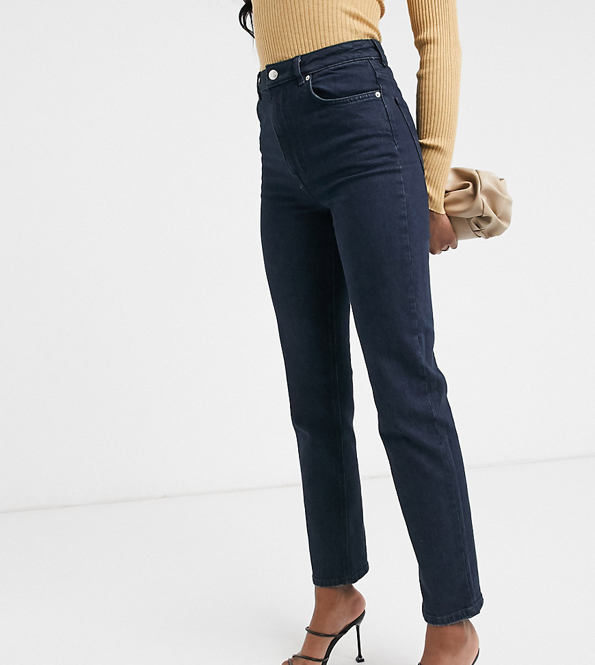 ASOS DESIGN Tall – Schmale Stretch-Jeans in dunkler Waschung mit hohem Bund und geradem Bein-Blau