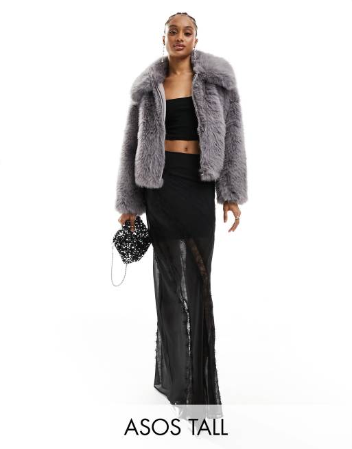 ASOS DESIGN Tall - Schuingesneden doorschijnende maxi rok met contrasterende kanten inzetstukken in zwart