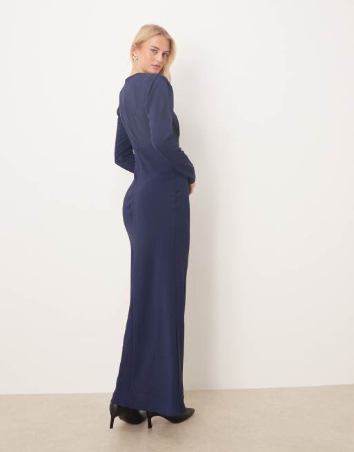 ASOS DESIGN Tall - Schuingesneden satijnen maxi-jurk met bustedetail in marineblauw, 4 van 4