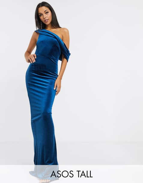ASOS DESIGN Tall – Schulterfreies Maxi-Samtkleid