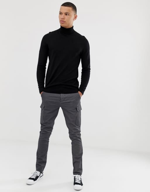 Asos Design Tall Schwarzer Rollkragenpullover Aus Baumwolle Asos