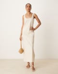 [ASOS Tall] ASOS DESIGN Tall scoop neck cotton linen midi dress in oatmeal-Neutral 16 Oatmeal