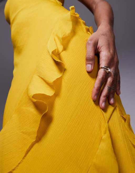ASOS DESIGN Tall scoop neck maxi dress with ruffle skirt and cut out back in mustard
