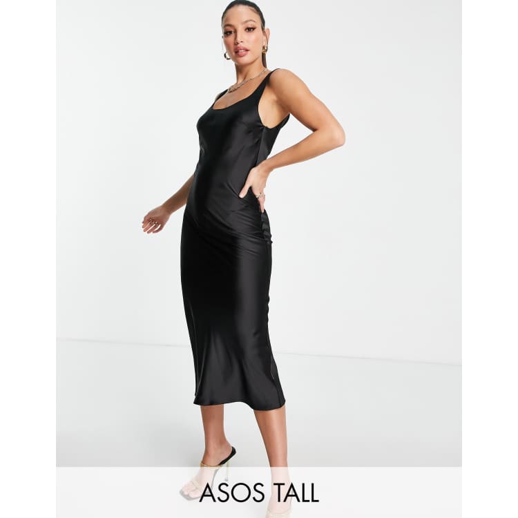 ASOS DESIGN high apex maxi slip dress in hammered satin in black